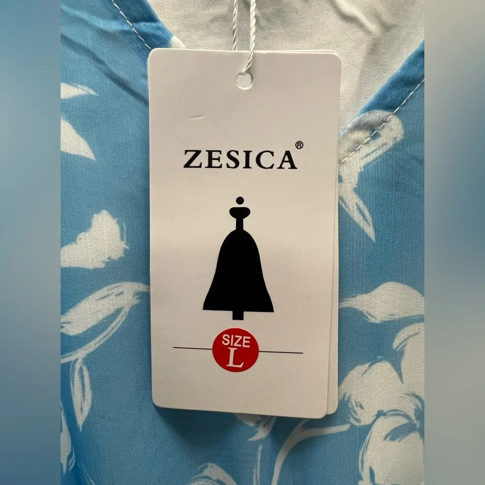 Zesica - Large - New With Tags - Blue Floral Midi Dress with Belt - Picture 6 of 13